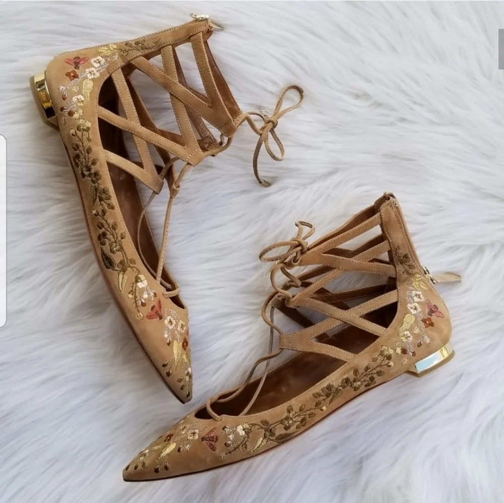 New Aquazzura Belgravia Lace Up Flat